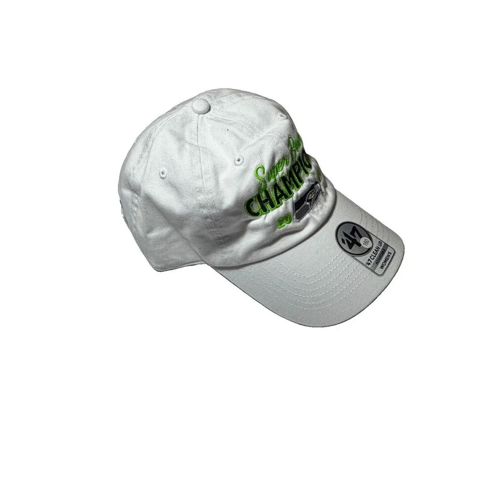 47 Brand Seahawks Super Bowl XLVIII 2025 Champions Women Clean Up Hat White NWT